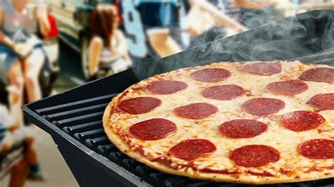 cooking a frozen pizza on a gas grill